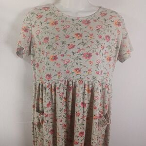 White Stag Vintage Cottagecore Floral Babydoll T Shirt Midi Dress Pockets Small